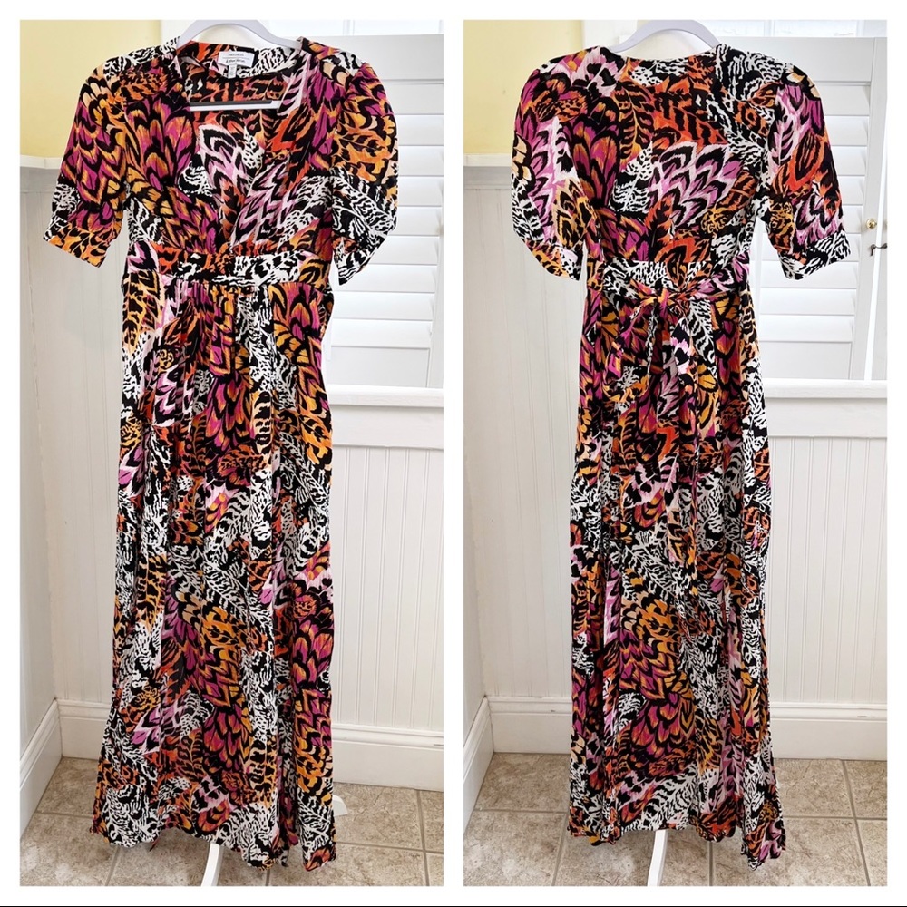 & Other Stories Colorful Feather & Animal Print Maxi Dress Size 4